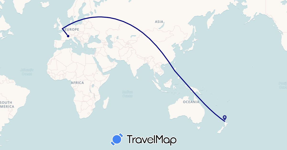 TravelMap itinerary: driving in Switzerland, United Kingdom, New Zealand, Philippines (Asia, Europe, Oceania)